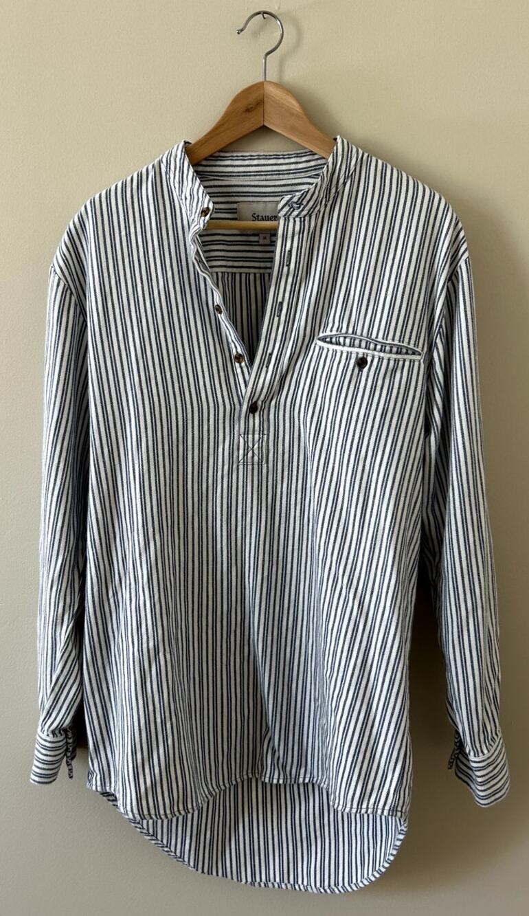 Stauer Blue White Pinstripe Soft Button-down Grandfather Flannel Shirt Medium